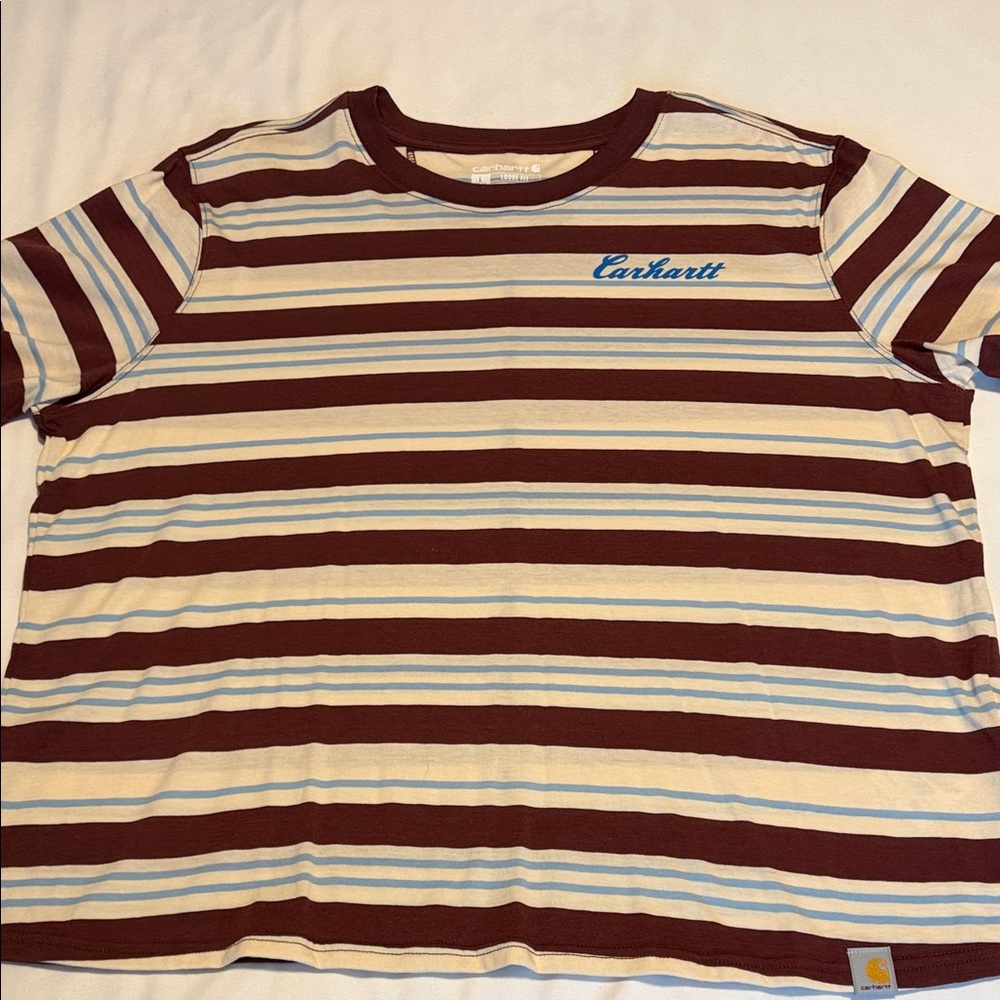 Carhartt Short-Sleeve Striped Tee in Maroon, Cream & Light Blue NWOT